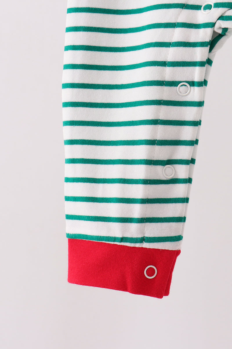 Green Stripe Gingerbread Embroidery Romper