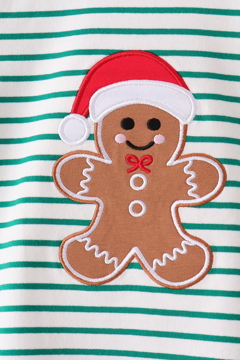 Green Stripe Gingerbread Embroidery Scalloped Pants Set