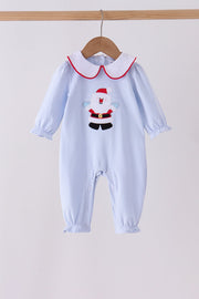 Blue Stripe Santa Embroidery Ruffle Romper