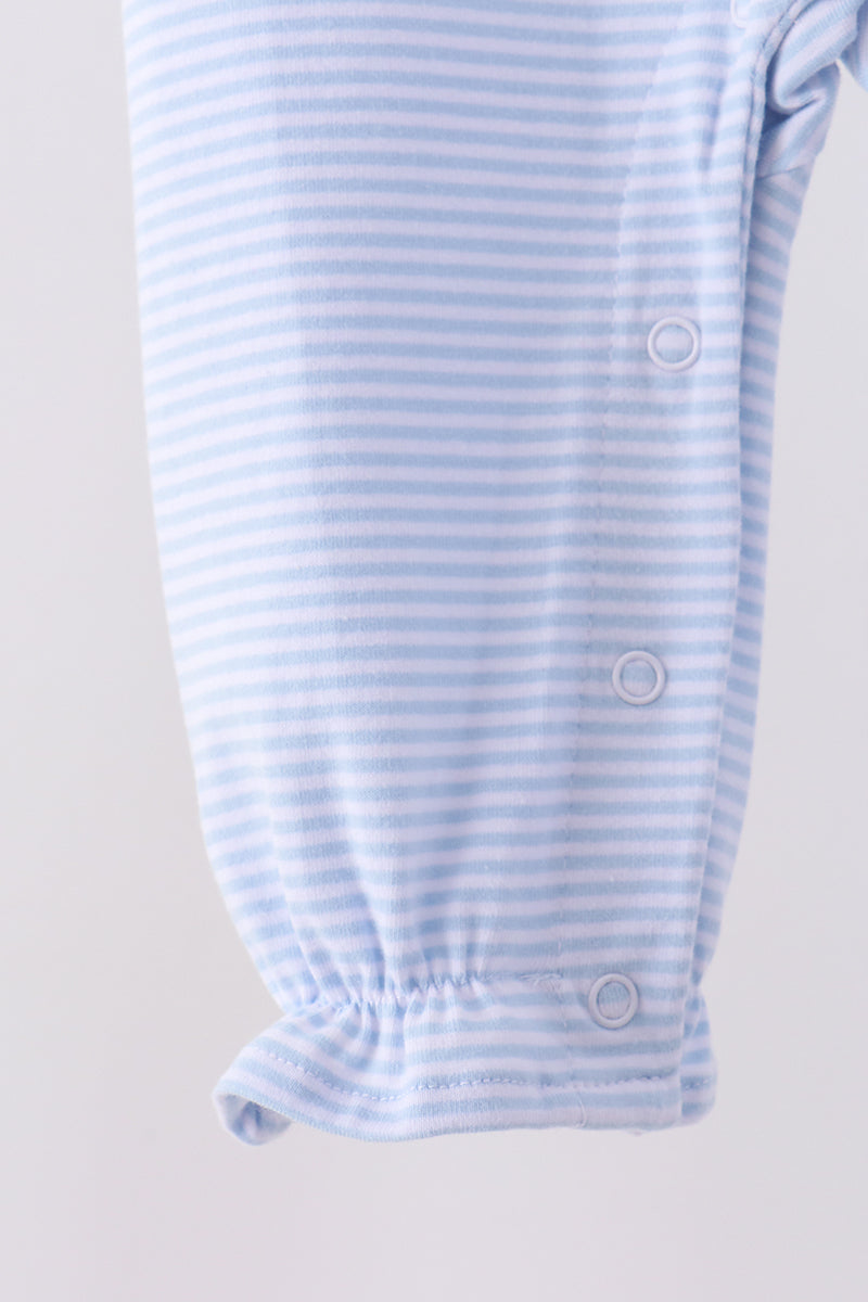 Blue Stripe Santa Embroidery Ruffle Romper