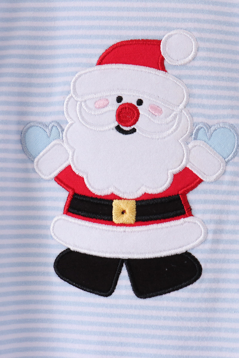 Blue Stripe Santa Embroidery Romper