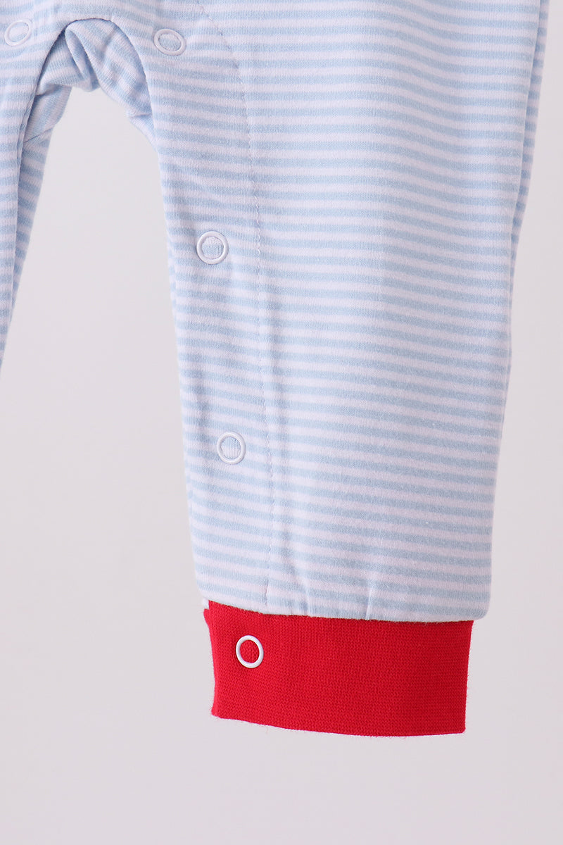 Blue Stripe Santa Embroidery Romper