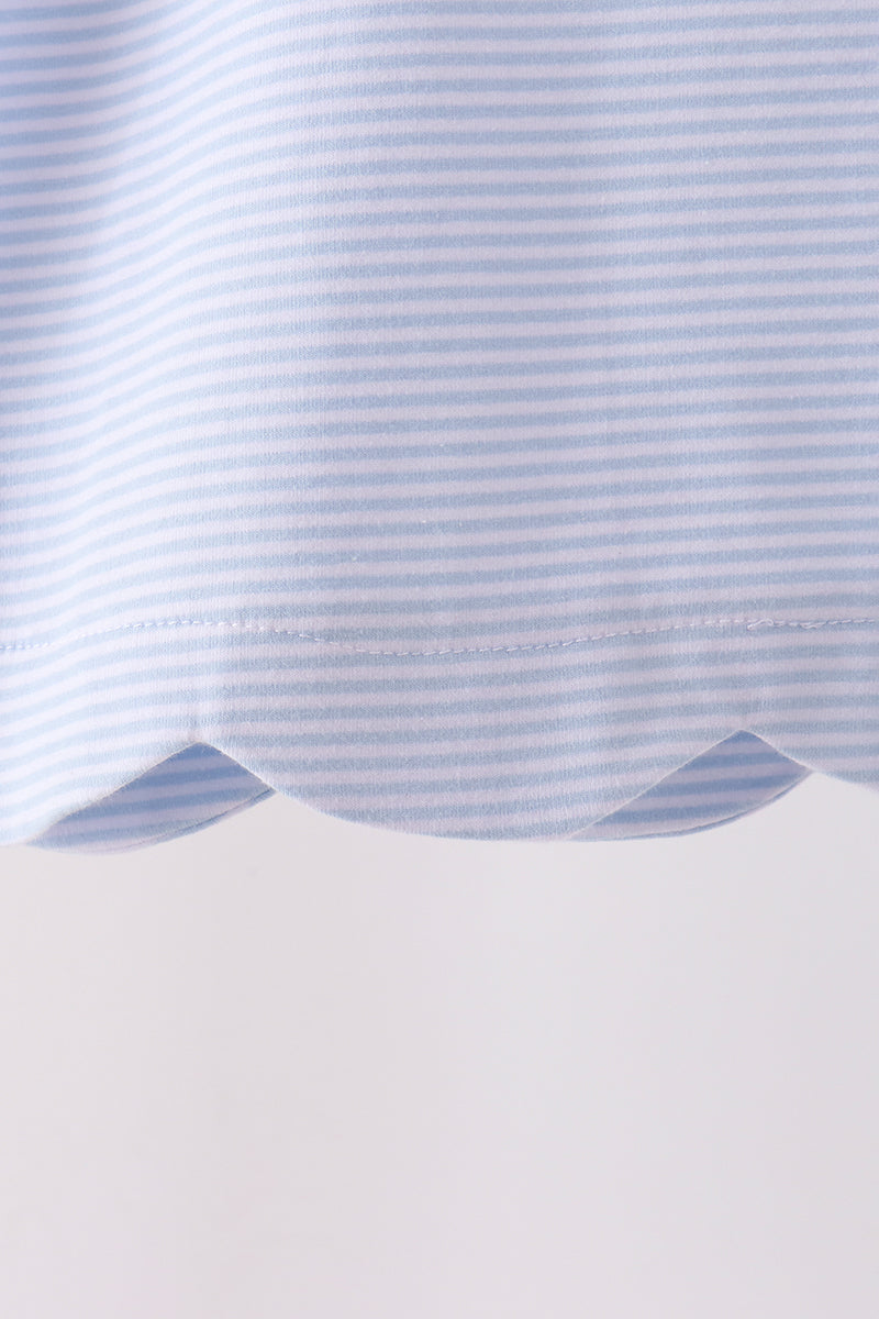 Blue Christmas Santa Embroidery Stripe Dress