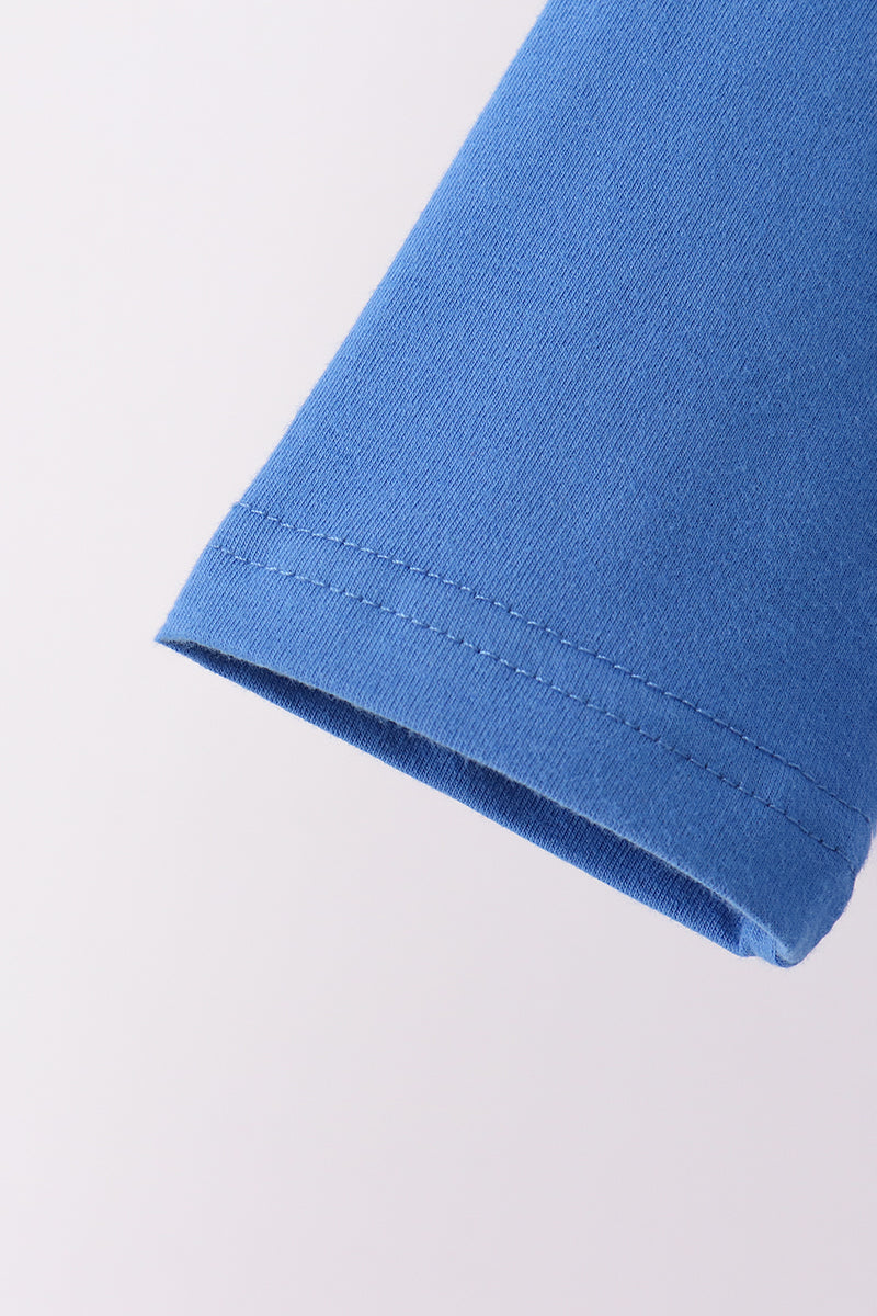 Blue Santa Embroidery Gingham Pants Set
