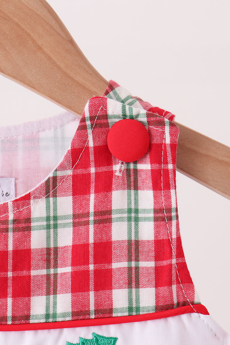 Red Christmas Tree Truck Embroidery Plaid Jonjon