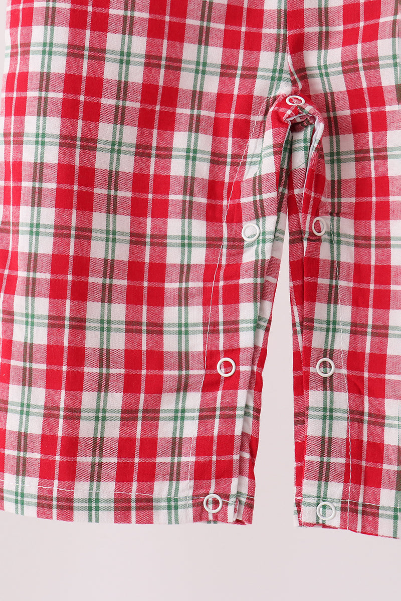 Red Christmas Tree Truck Embroidery Plaid Jonjon