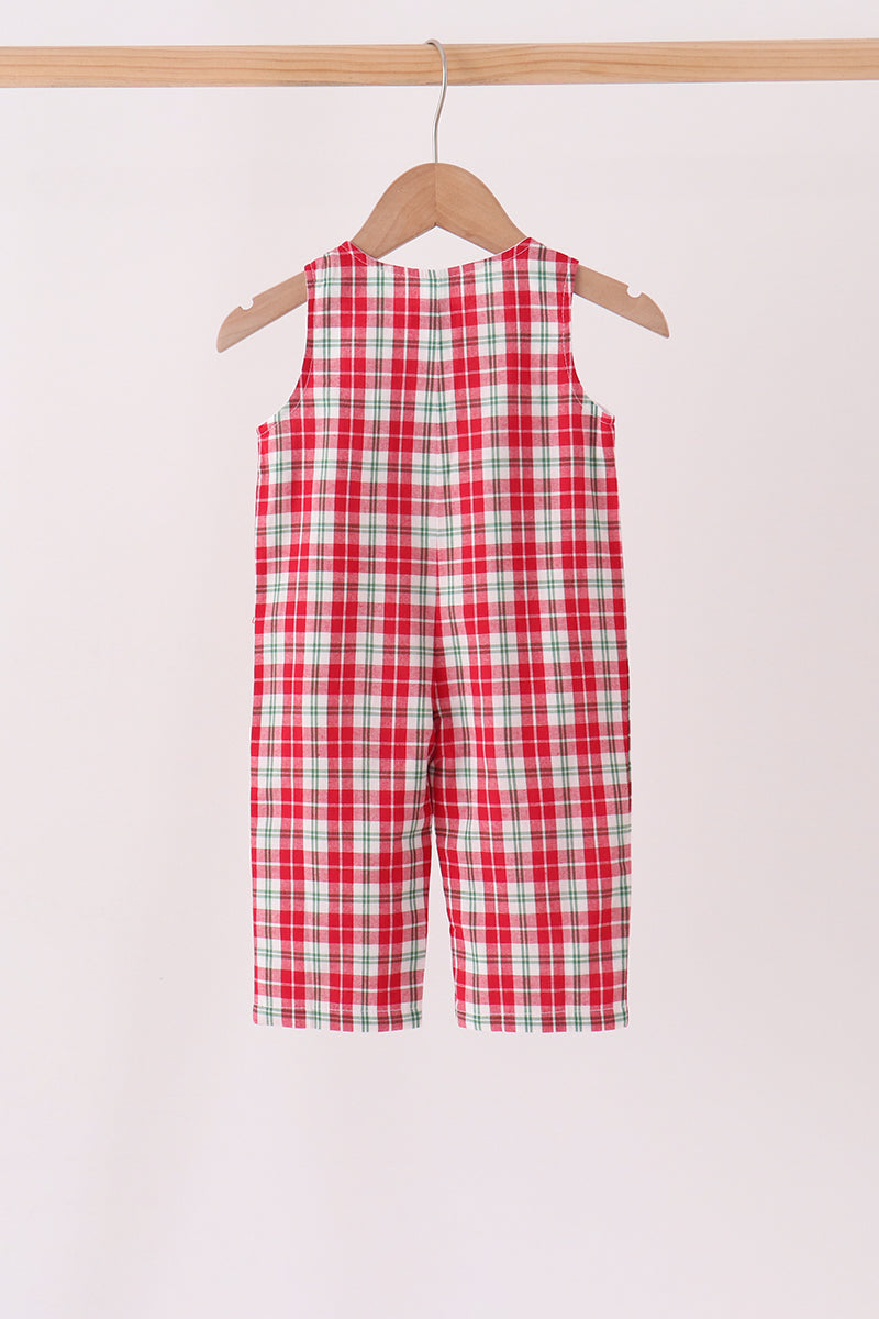Red Christmas Tree Truck Embroidery Plaid Jonjon
