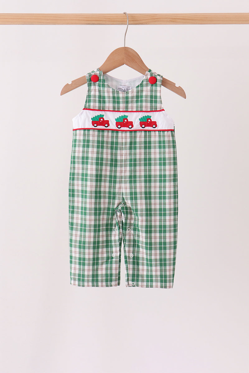 Green Christmas Tree Truck Embroidery Plaid Jonjon