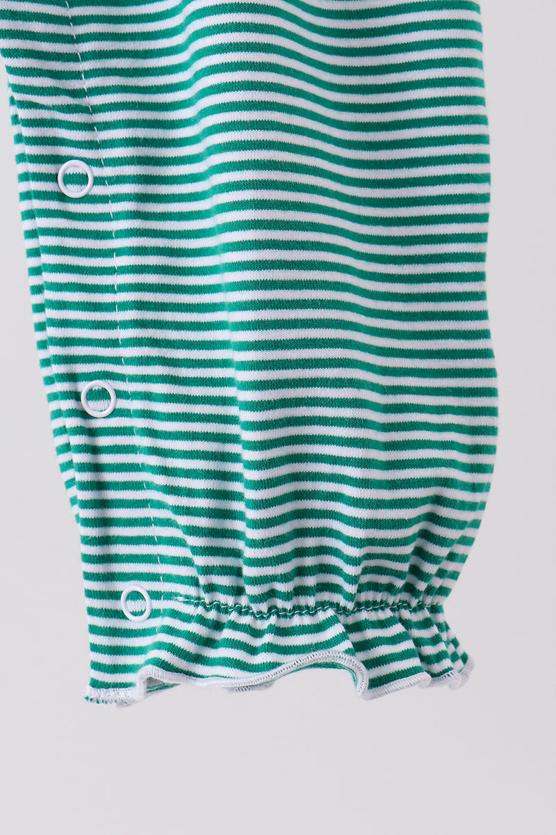 Green Gingerbread Embroidery Stripe Ruffle Romper