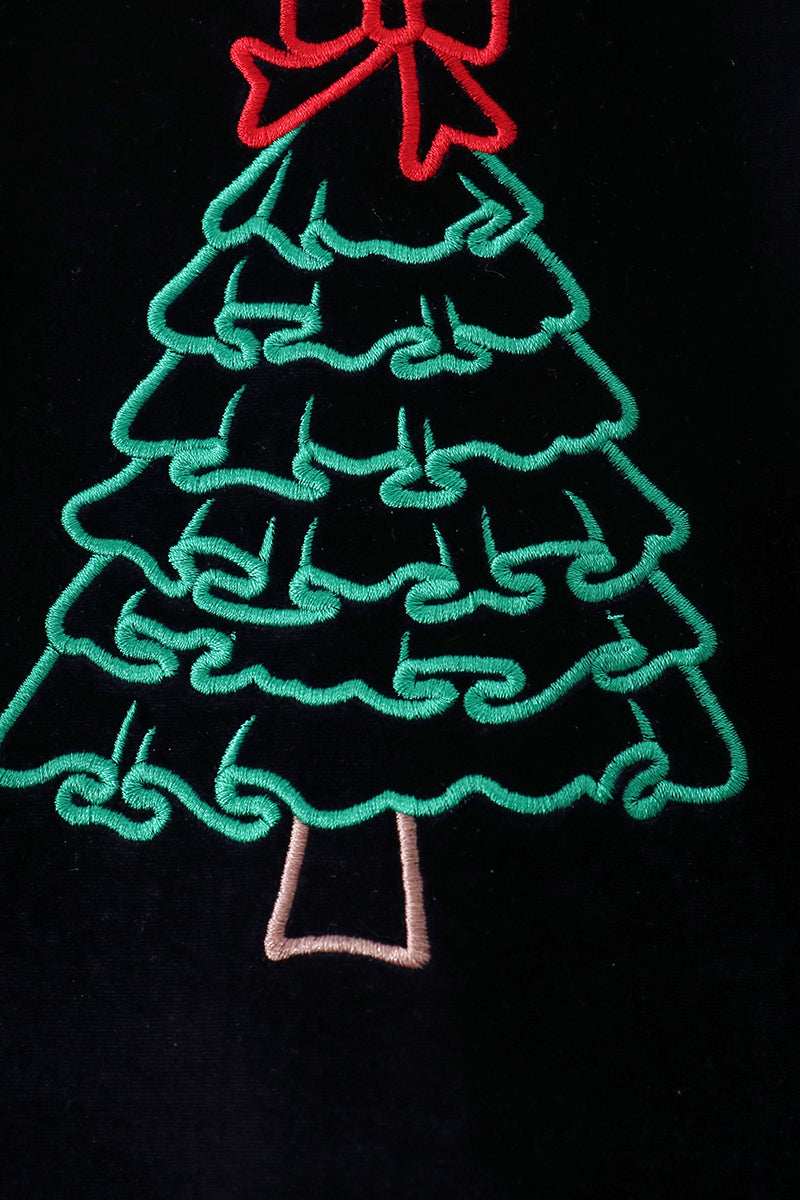 Navy Christmas Tree Embroidery Dress