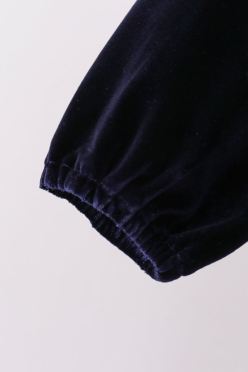 Navy Christmas Tree Embroidery Dress