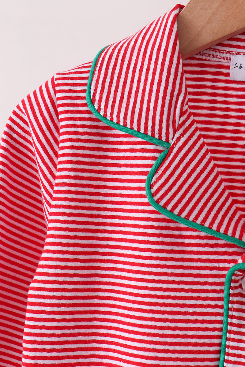 Red Stripe Christmas Tree Embroidery Pants Set