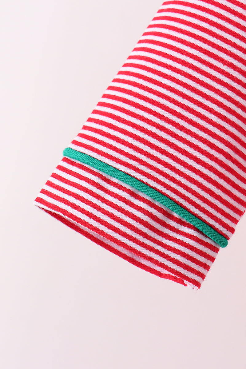 Red Stripe Christmas Tree Embroidery Pants Set