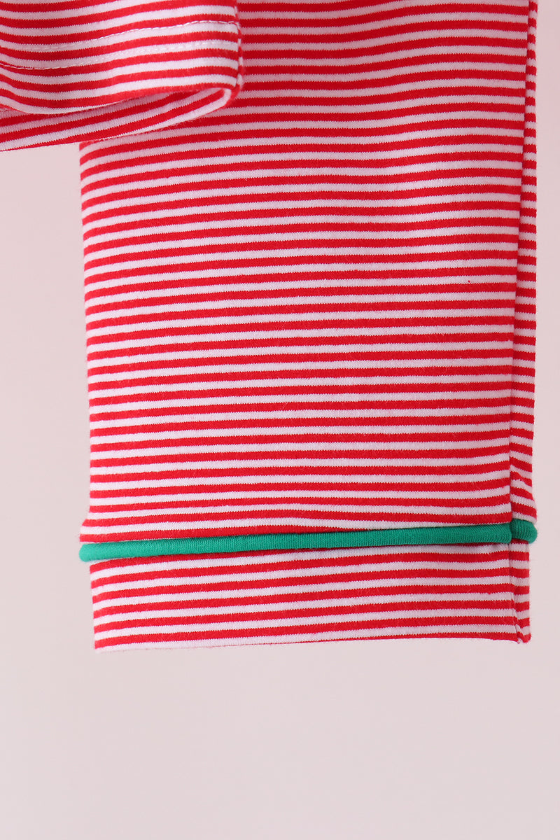 Red Stripe Christmas Tree Embroidery Pants Set