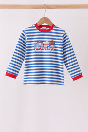 Blue Stripe Gingerbread Embroidery Top