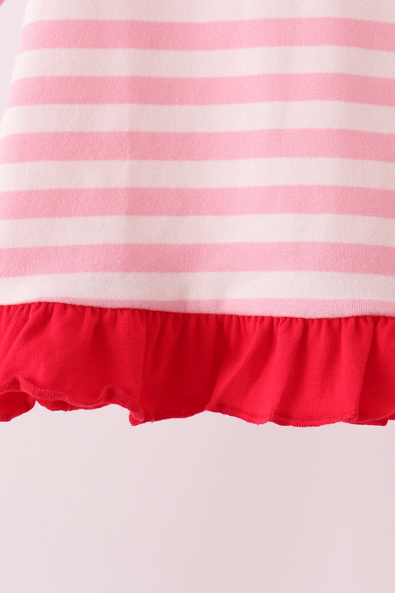 Pink Stripe Gingerbread Embroidery Ruffle Pants Set