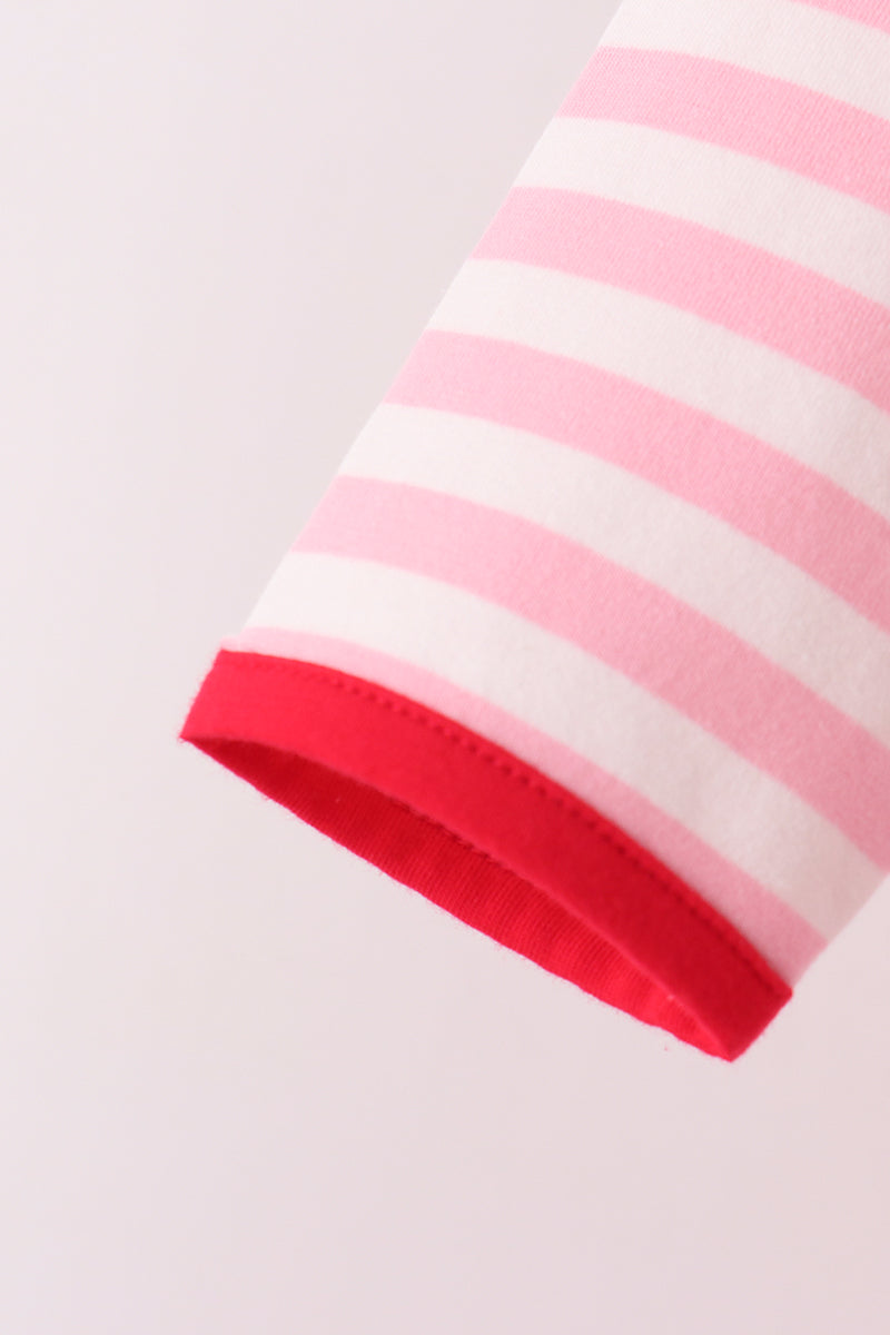 Pink Stripe Gingerbread Embroidery Ruffle Pants Set