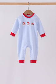 Blue Stripe Santa Claus Embroidery Romper