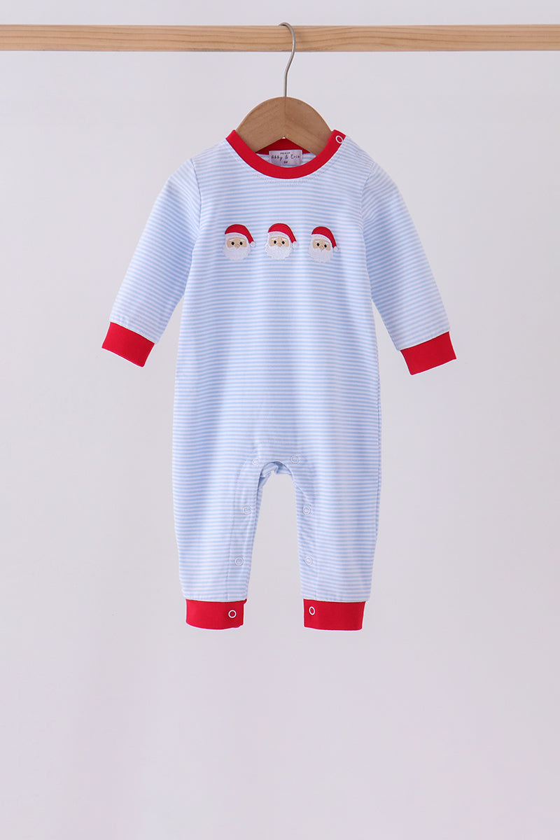 Blue Stripe Santa Claus Embroidery Romper