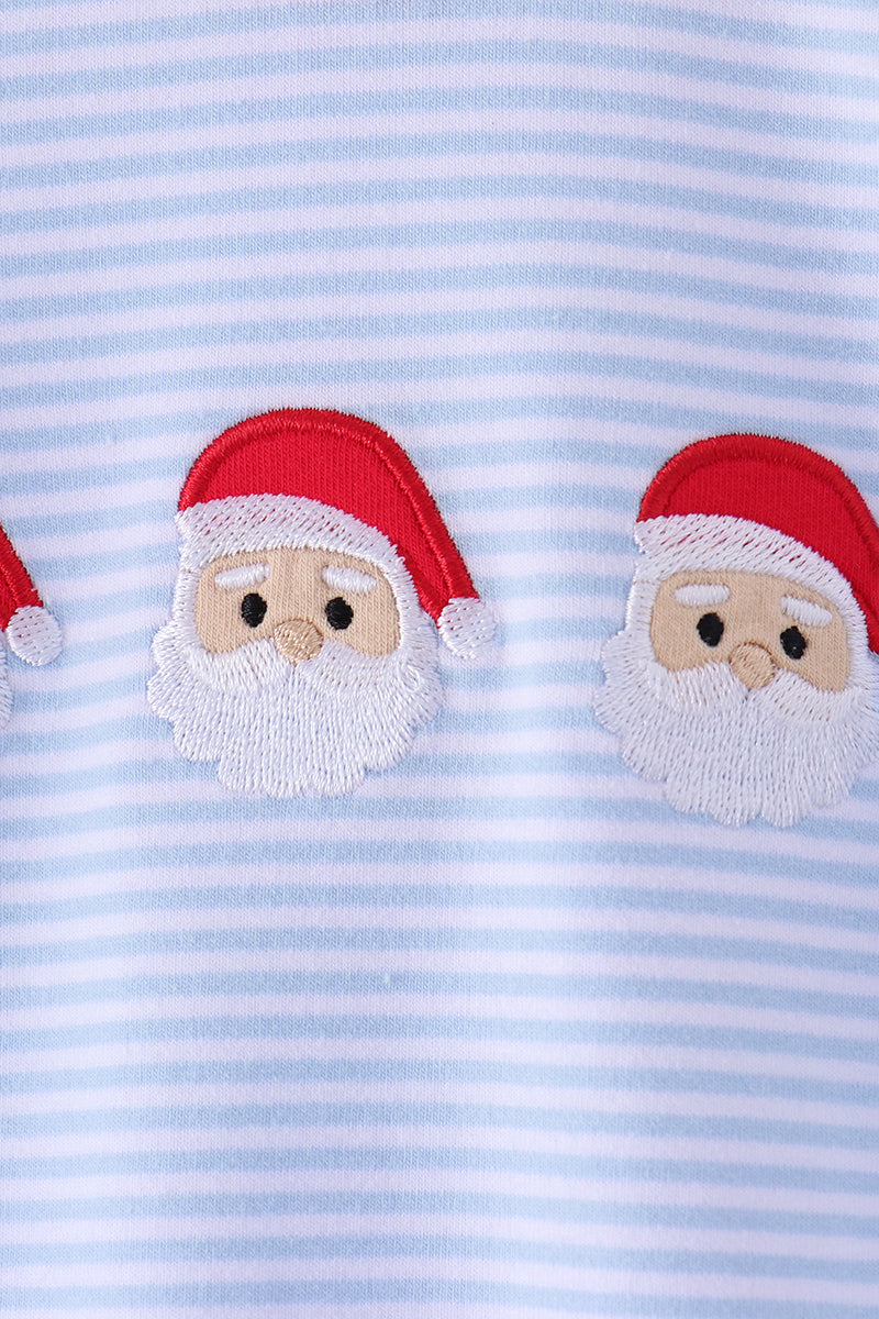 Blue Stripe Santa Claus Embroidery Romper