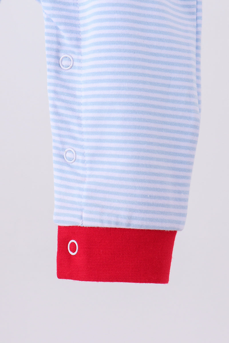 Blue Stripe Santa Claus Embroidery Romper