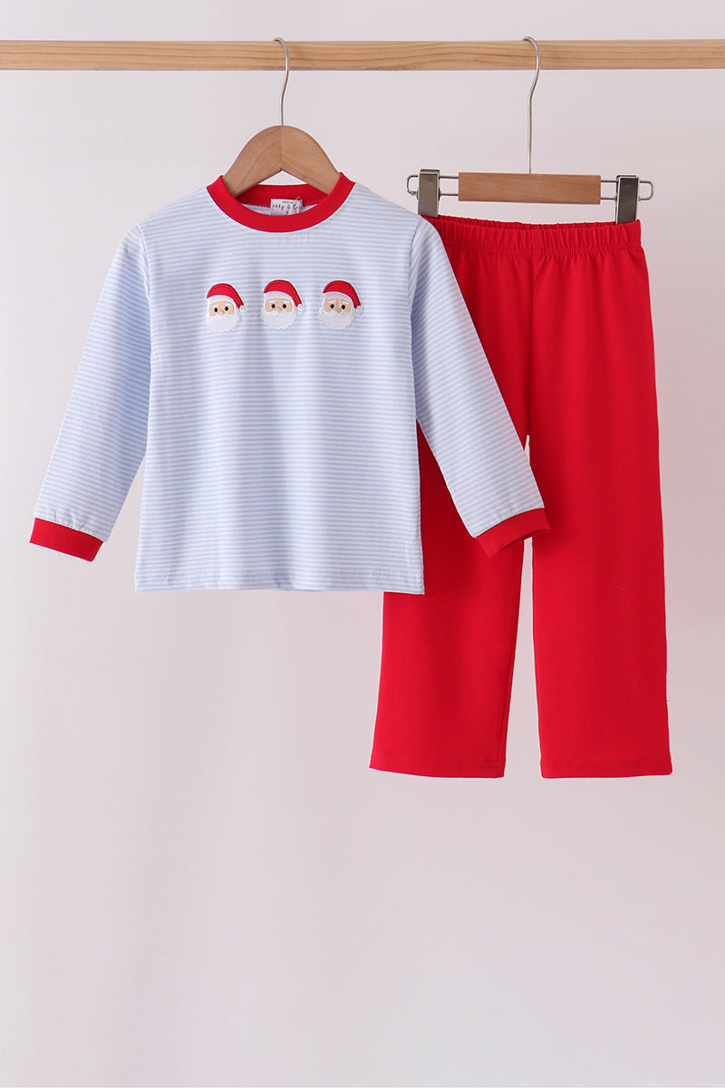 Blue Santa Claus Embroidery Stripe Pants Set