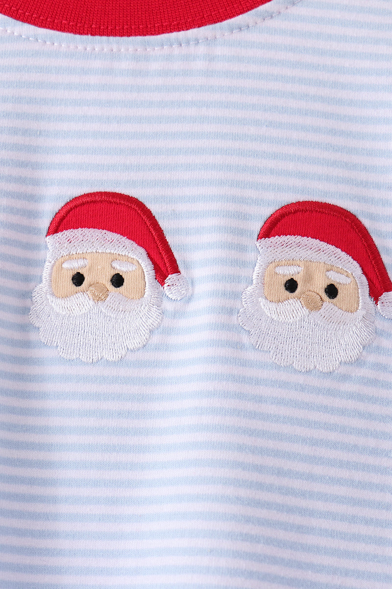 Blue Santa Claus Embroidery Stripe Pants Set