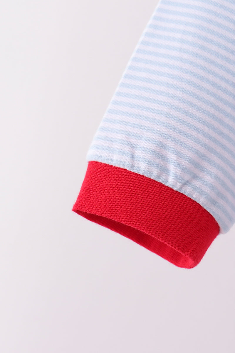 Blue Santa Claus Embroidery Stripe Pants Set