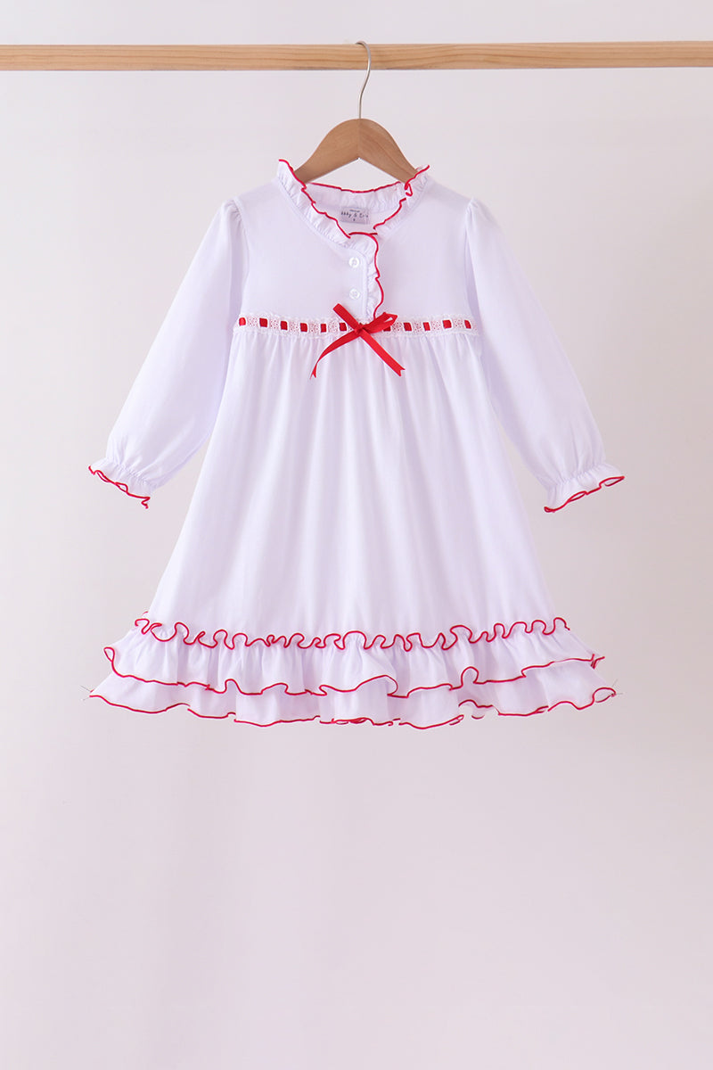 White Bow Ruffle Dress