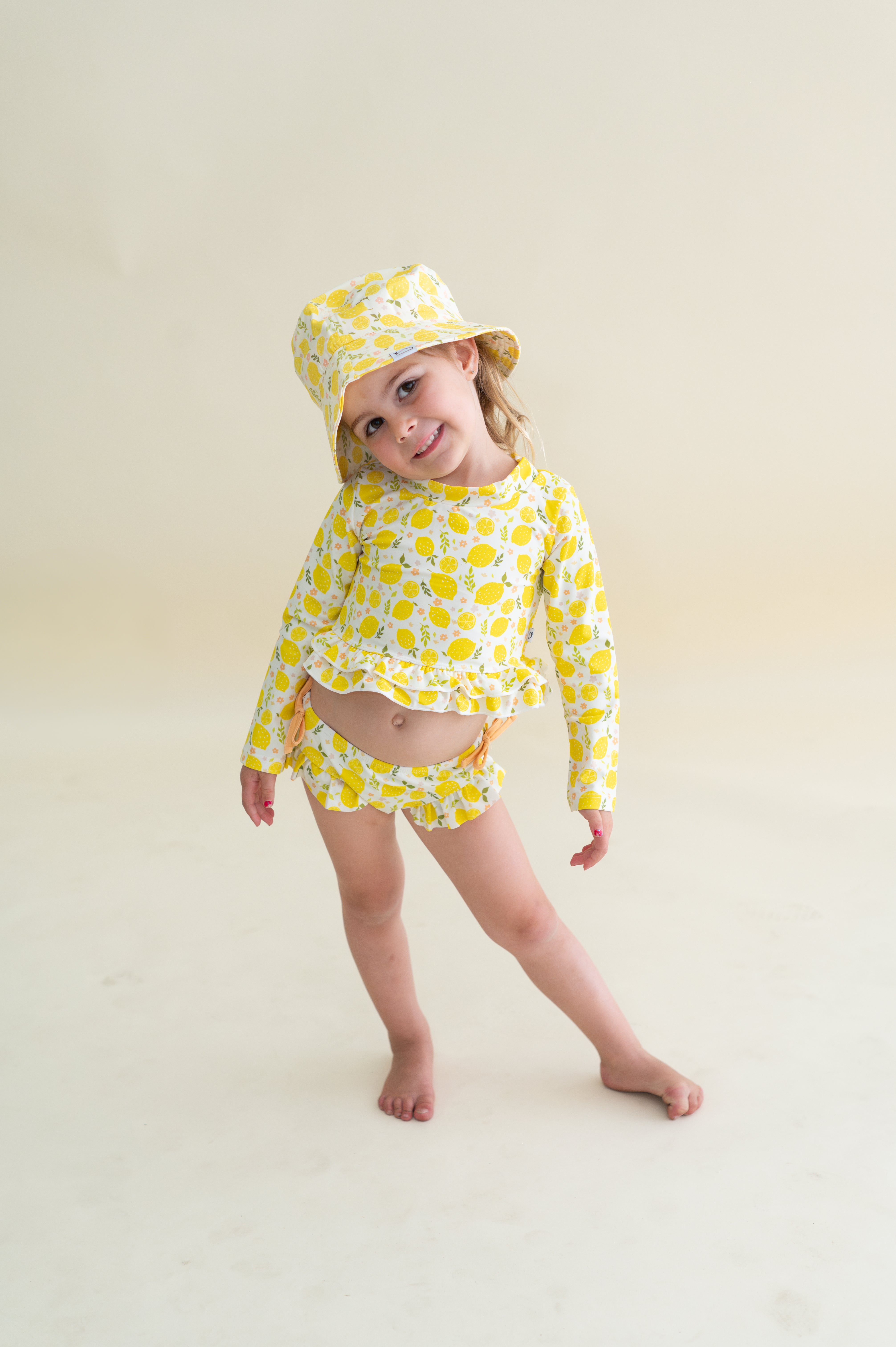 Lemon Blossoms Dream Rash Guard Ruffle Two-piece Swim Suit