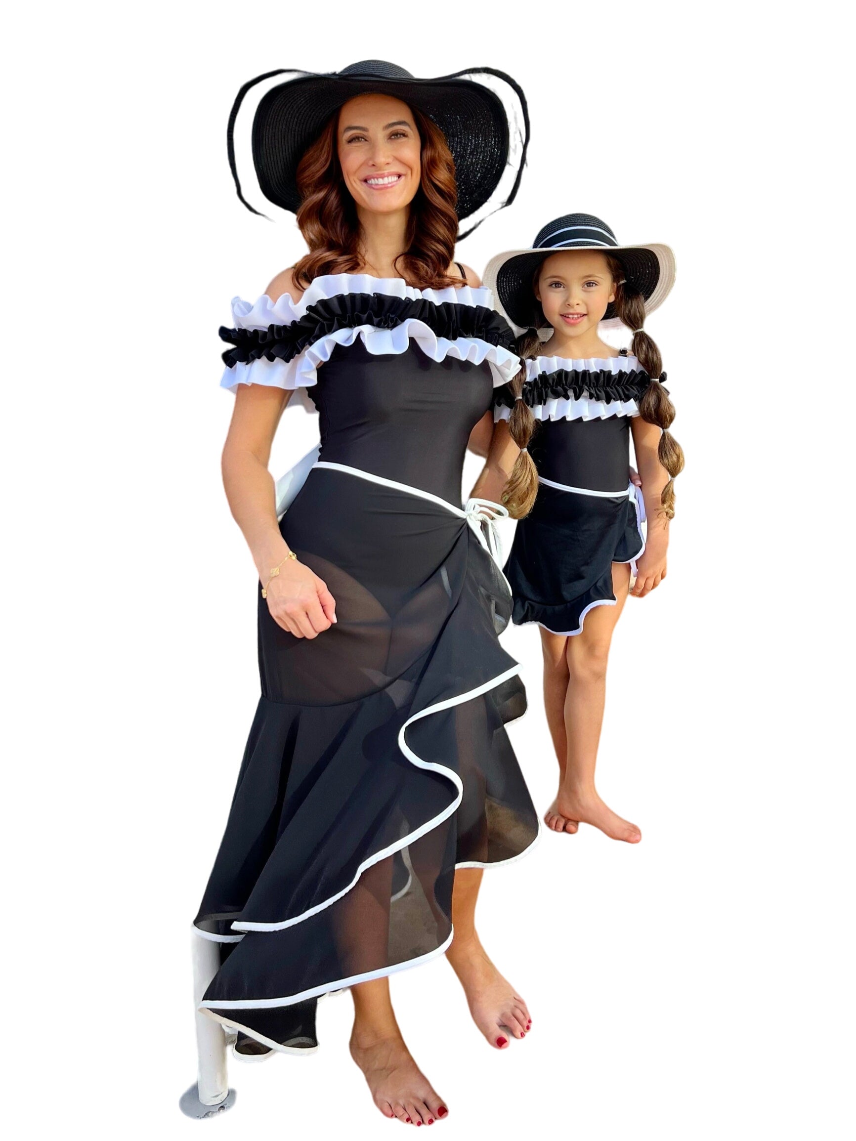 Mommy And Me Black Ruffle Shoulder One Piece Swimsuit