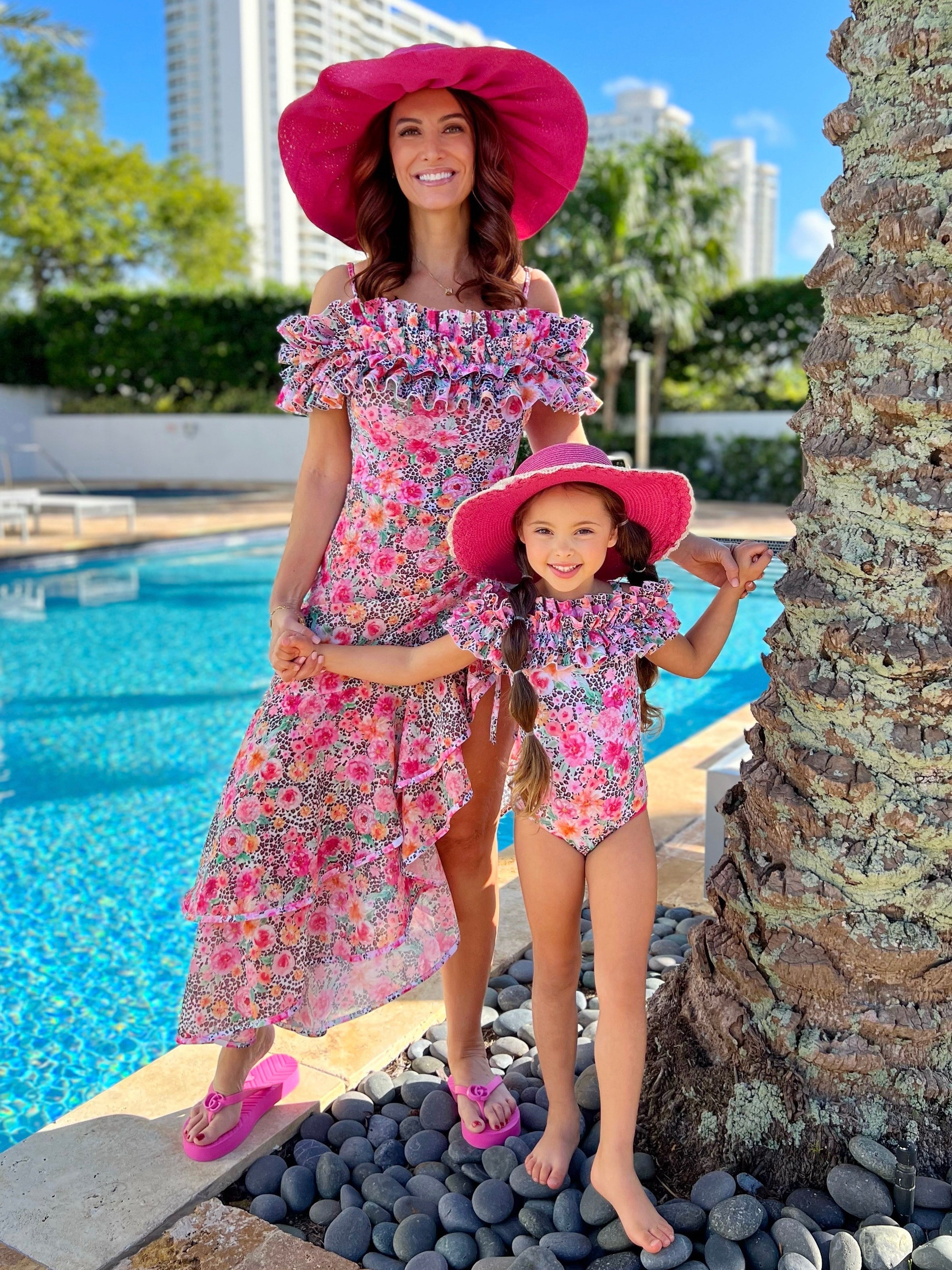 Mommy And Me Leopard Floral Swim Sarong