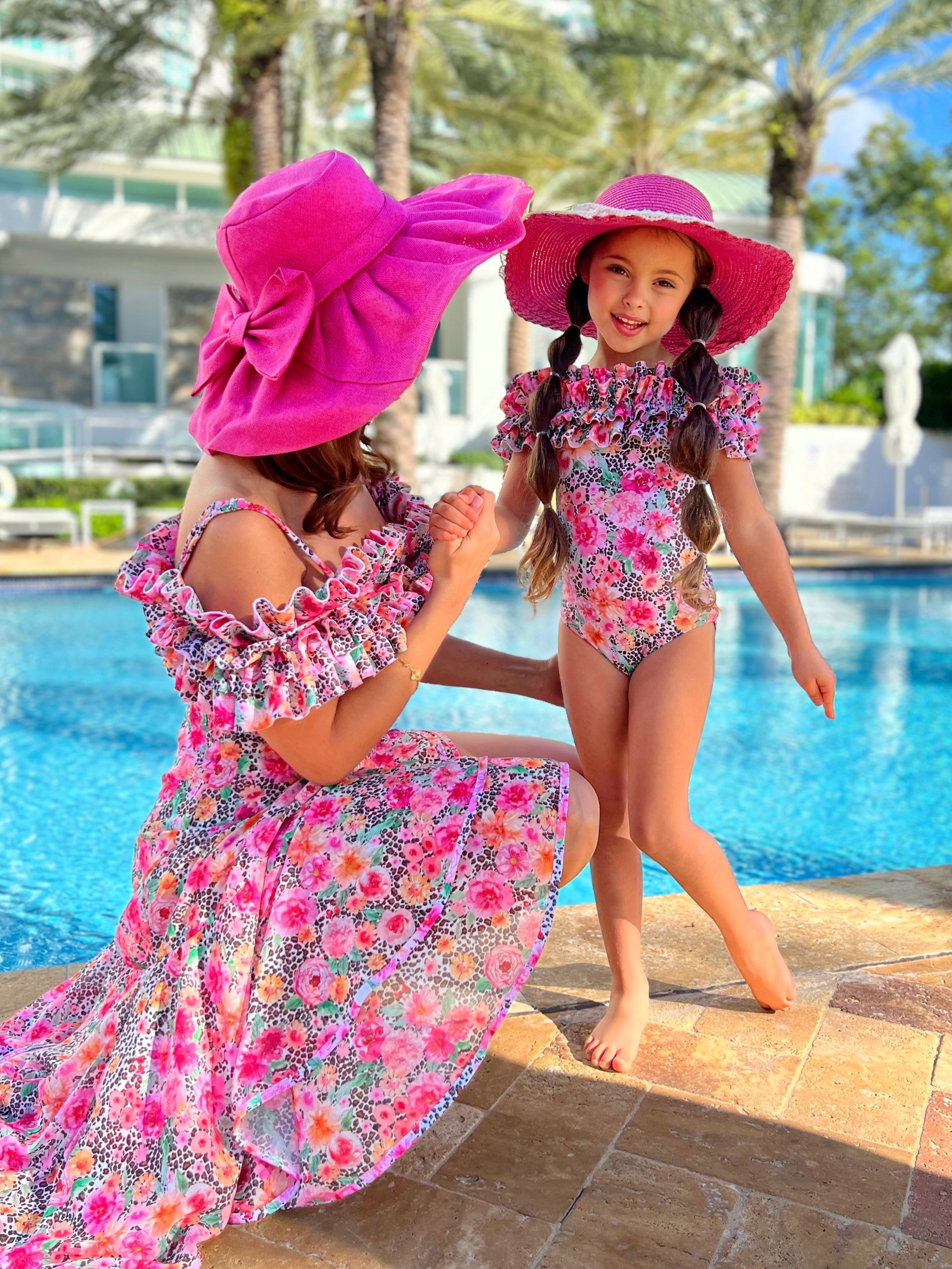 Mommy And Me Leopard Floral Swim Sarong