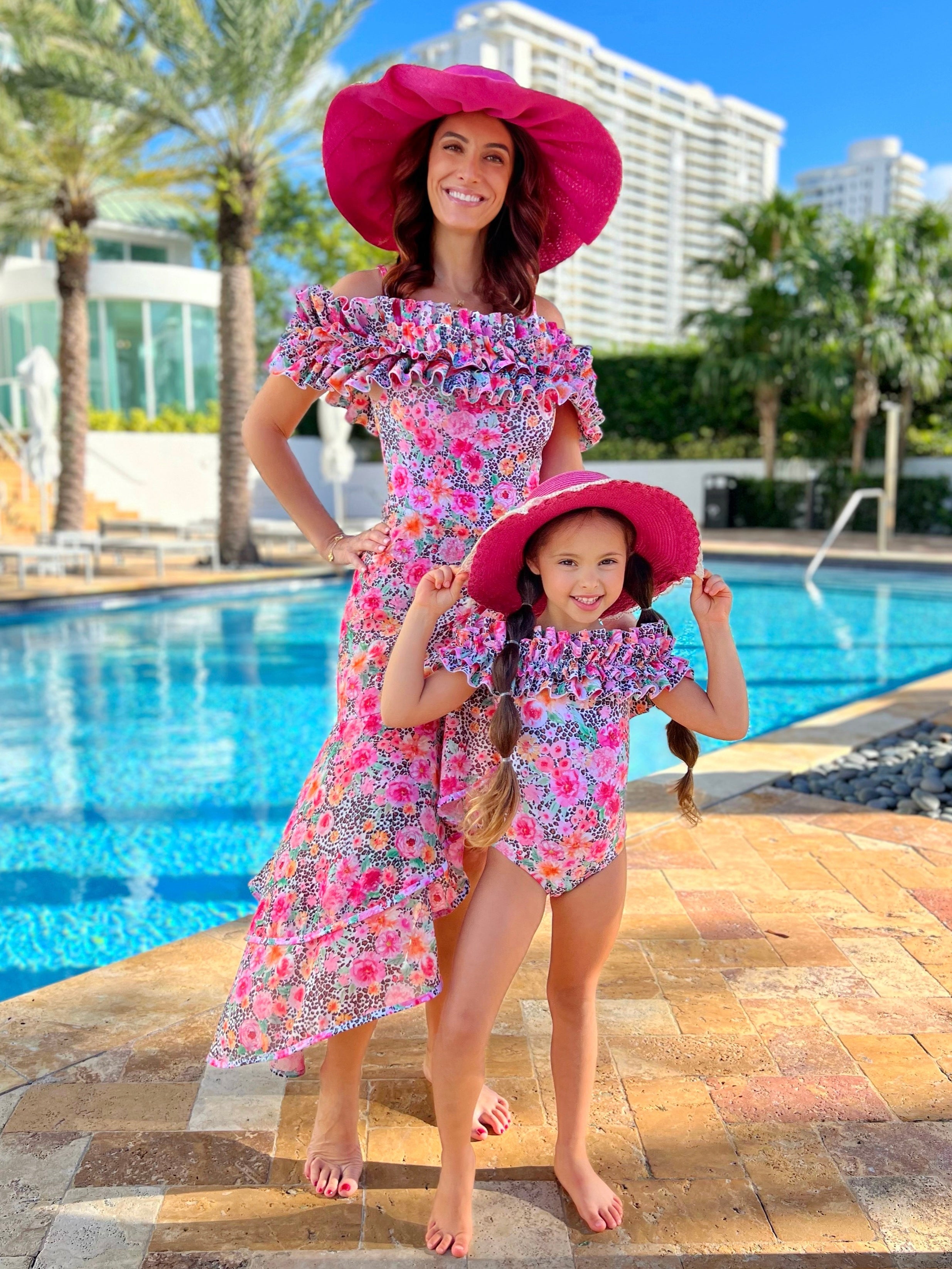 Mommy And Me Leopard Floral Swim Sarong