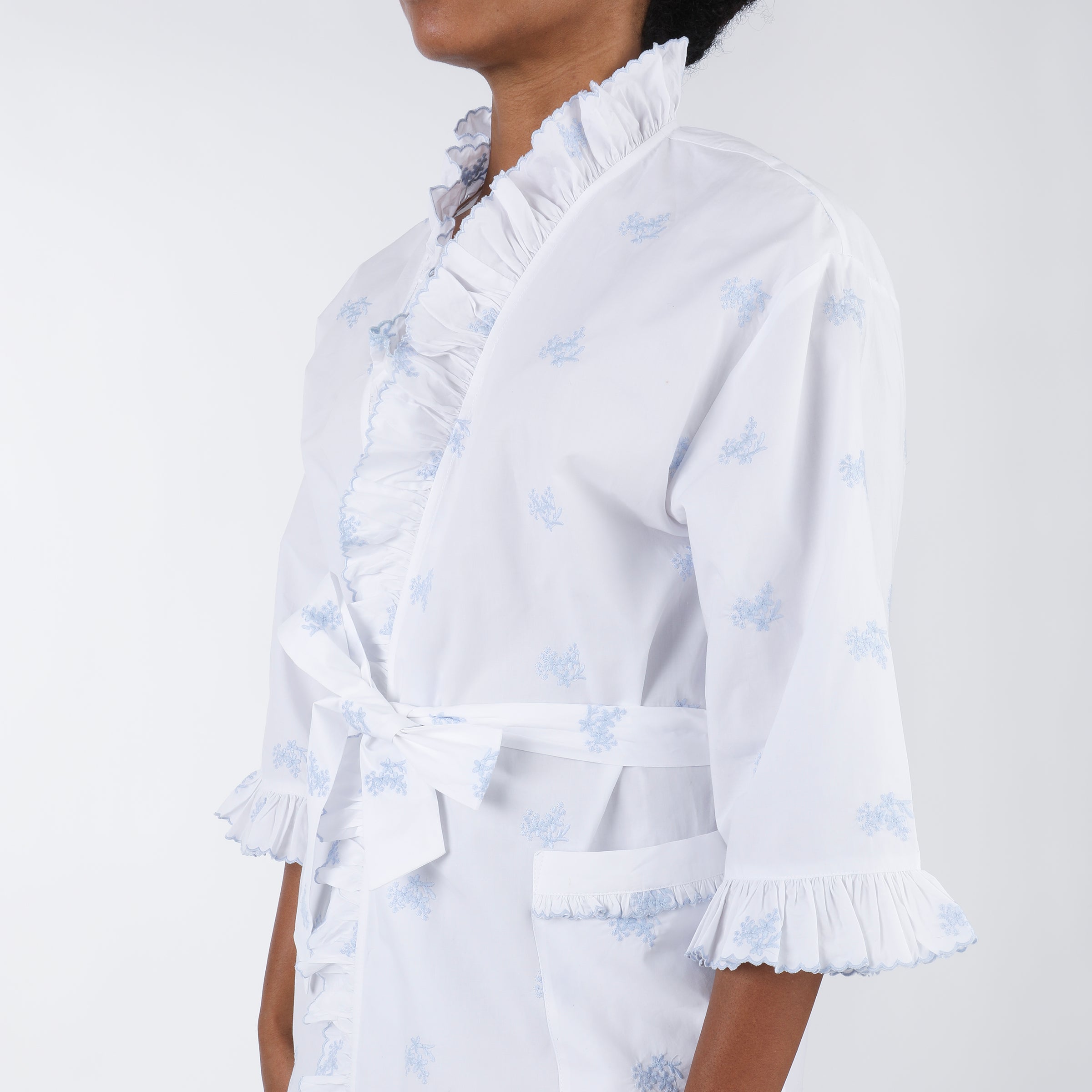 Nancy Cotton Ruffle Embroidered Robe