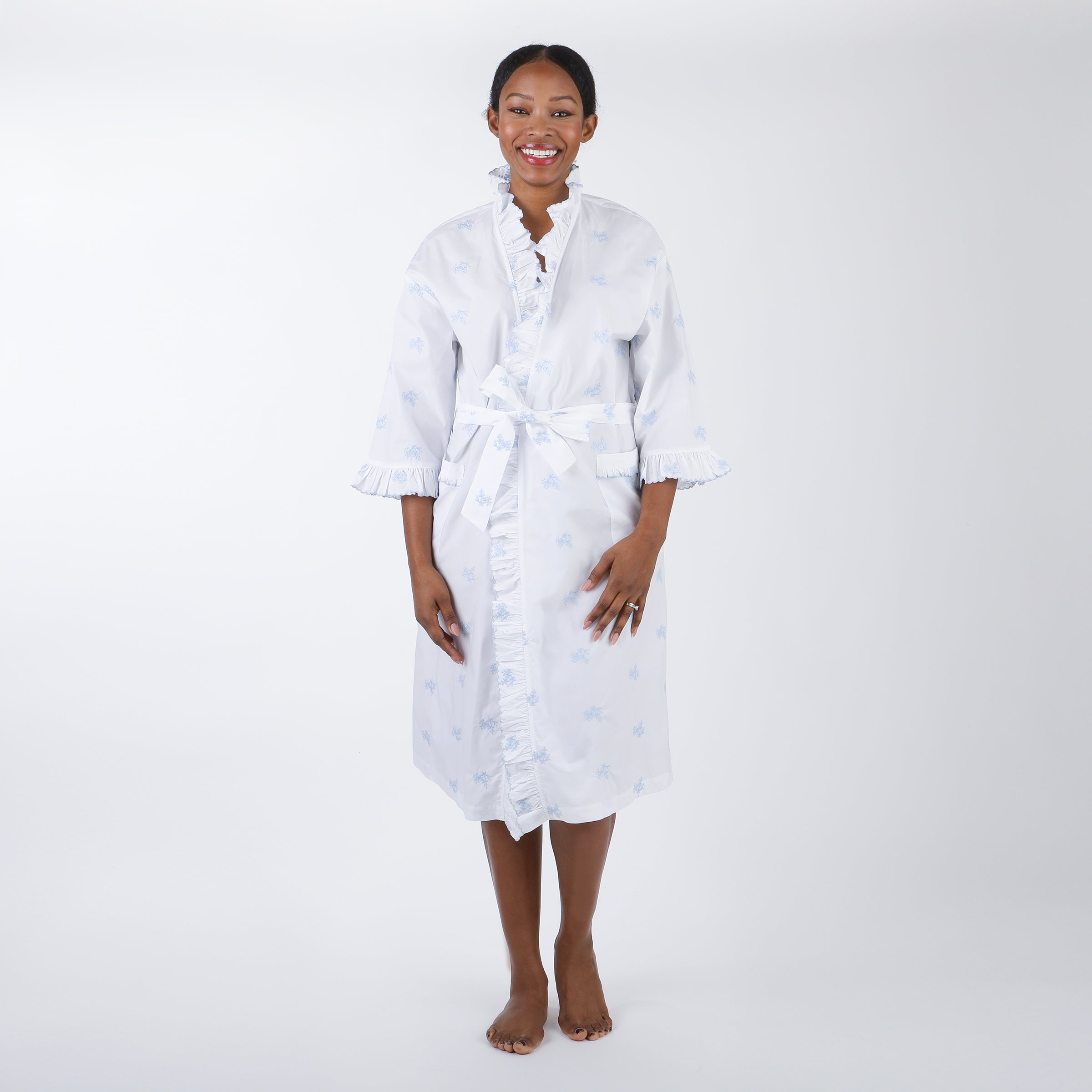 Nancy Cotton Ruffle Embroidered Robe