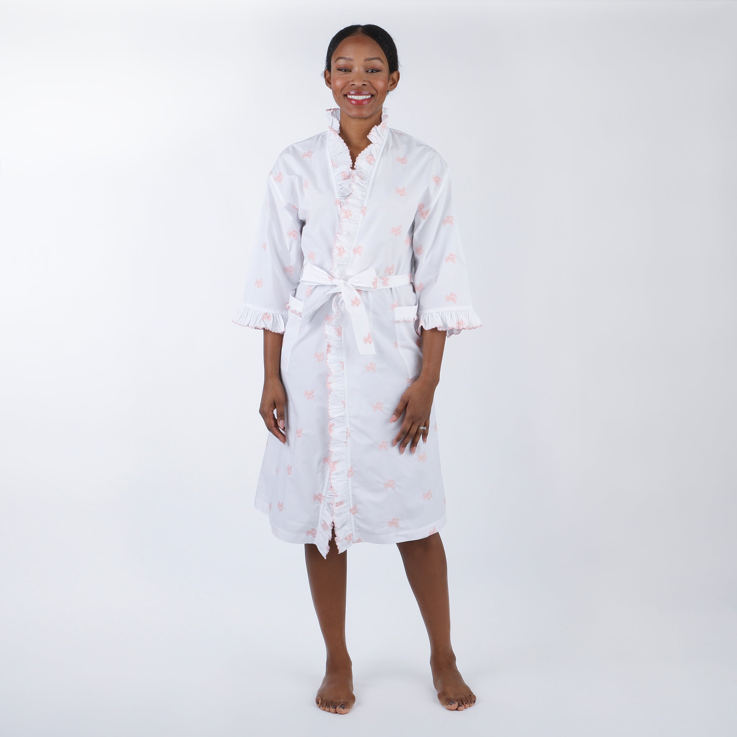 Nancy Cotton Ruffle Embroidered Robe