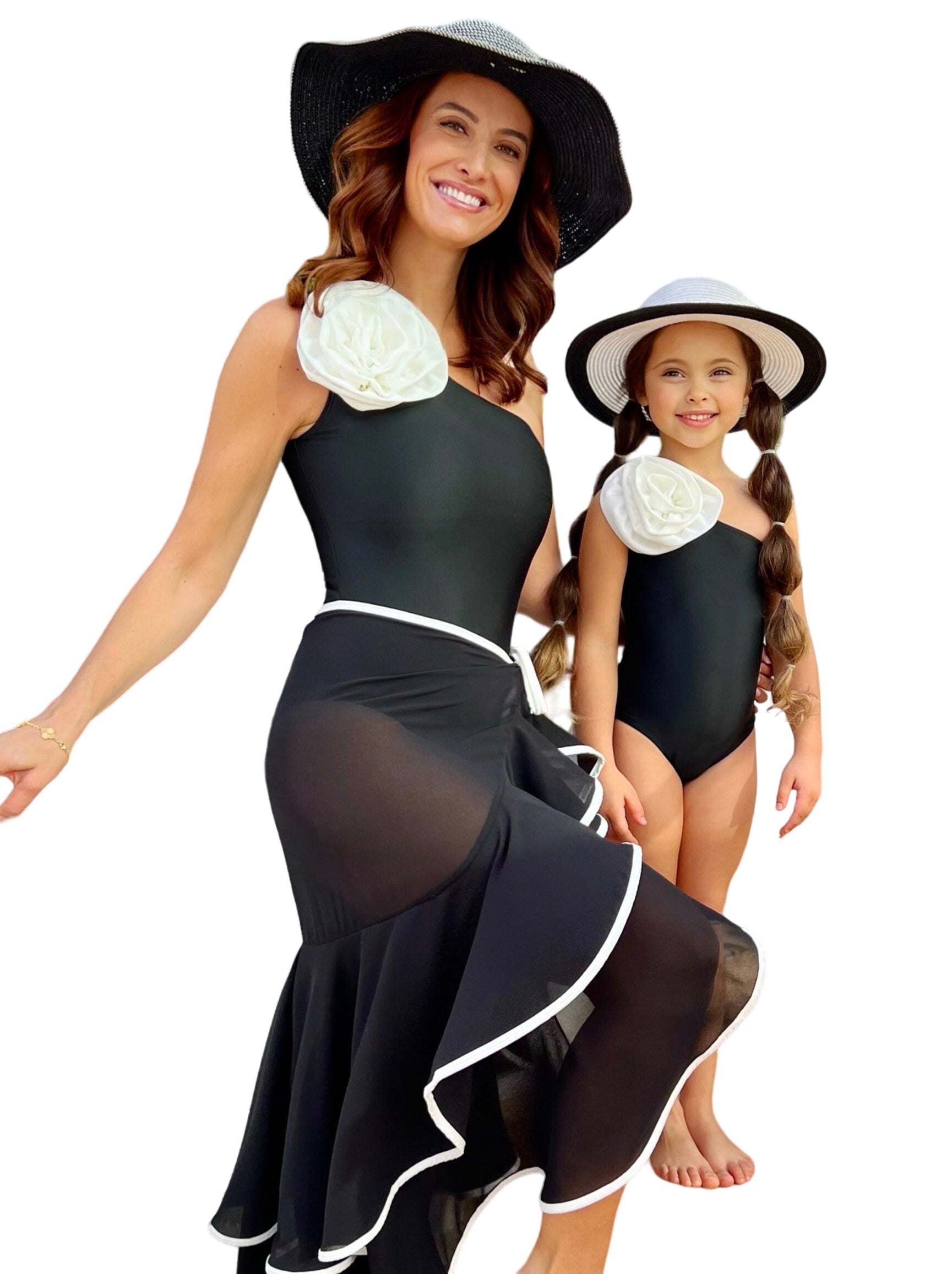 Mommy And Me White Rose One Shoulder One Piece Swimsuit