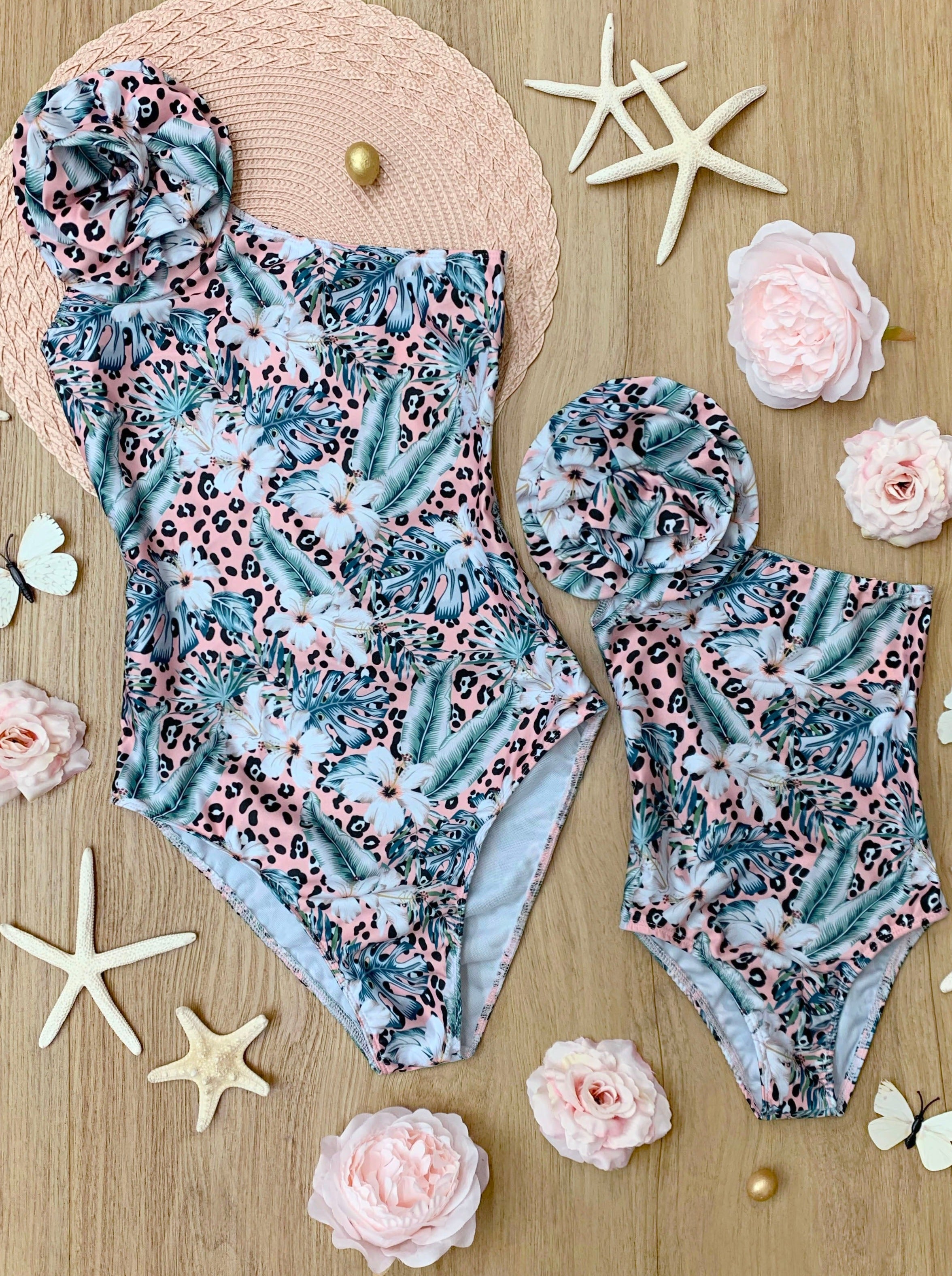 Mommy And Me Floral One Shoulder One Piece Swimsuit