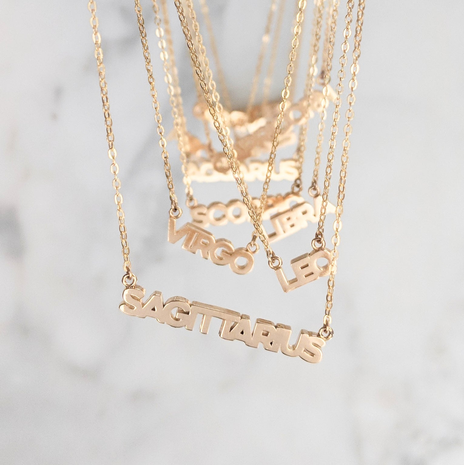 Zodiac Block Font Script Necklace