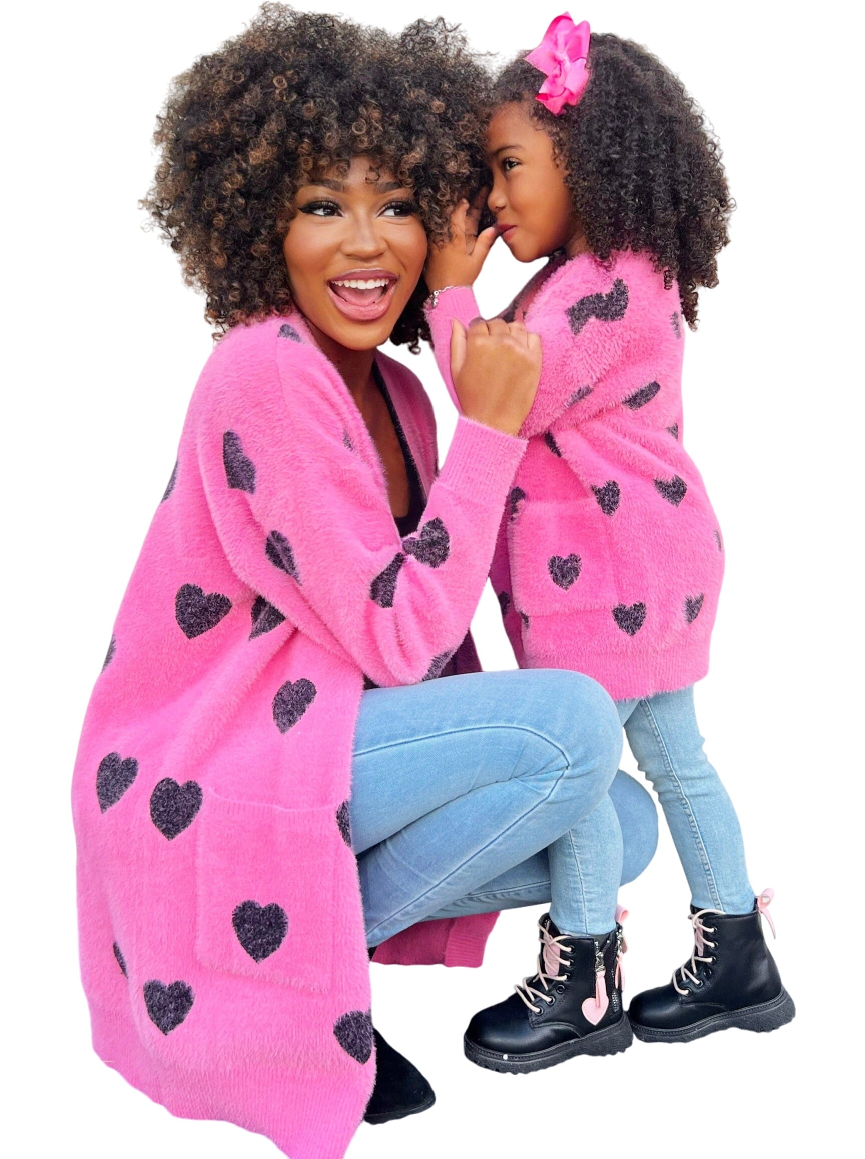 Mommy And Me I Love You Lots Pink Oversized Heart Cardigan