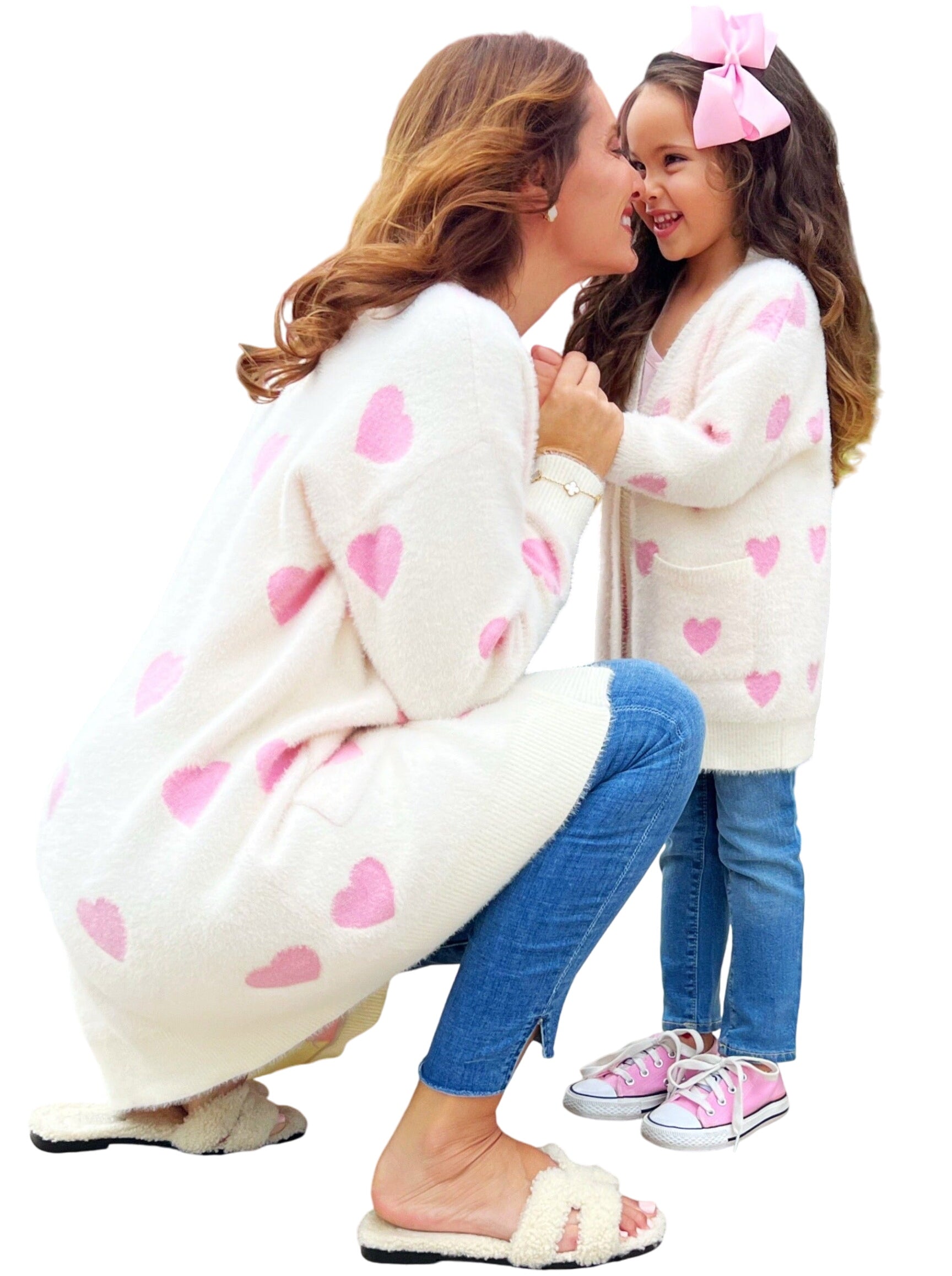 Mommy And Me I Love You Lots Ivory Oversized Heart Cardigan