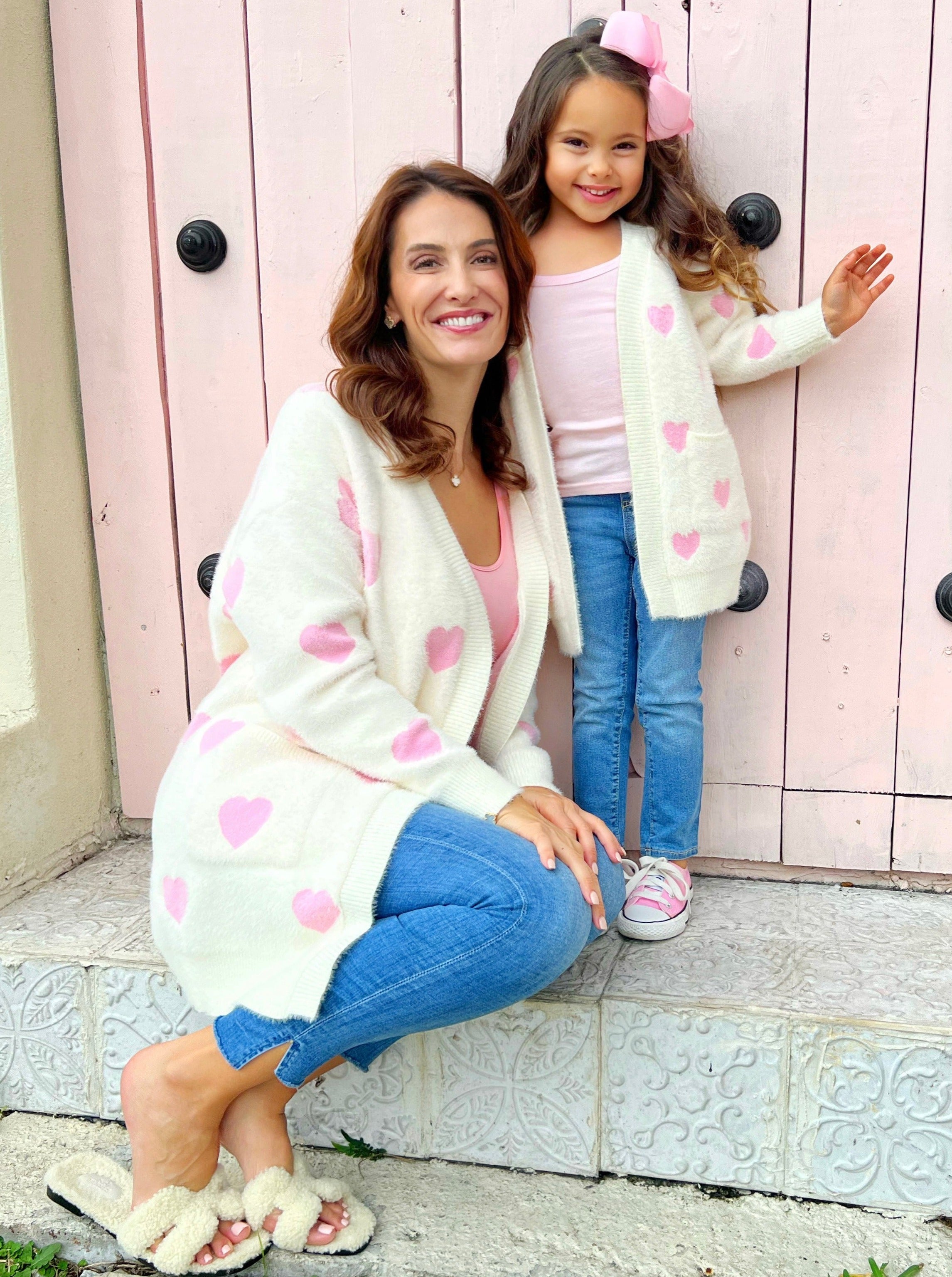 Mommy And Me I Love You Lots Ivory Oversized Heart Cardigan