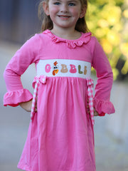 Fall Thanksgiving& Halloween "gobble" Smock Embroidery Baby Girl Dress