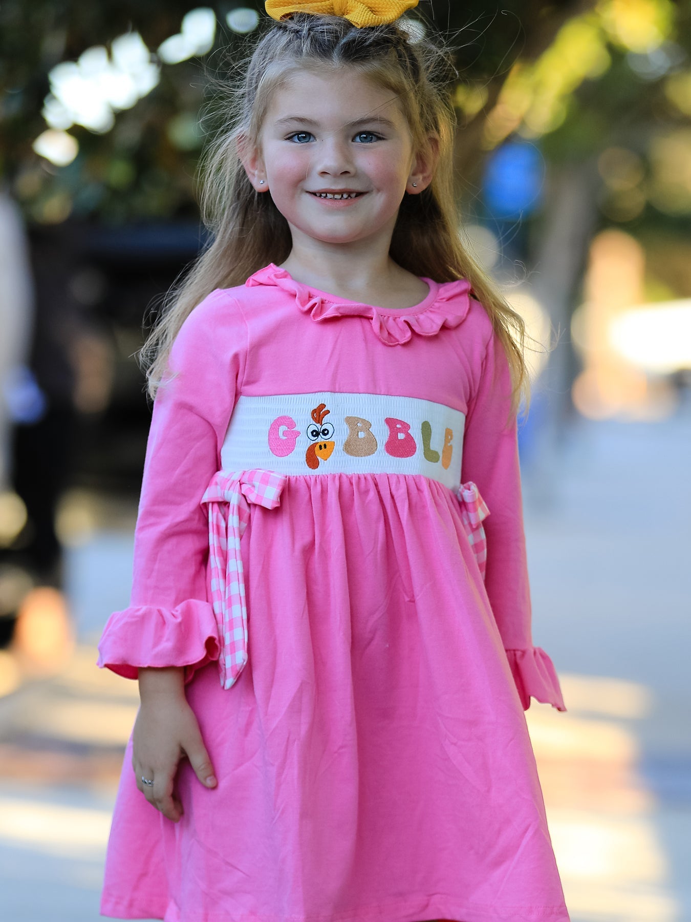 Fall Thanksgiving& Halloween "gobble" Smock Embroidery Baby Girl Dress
