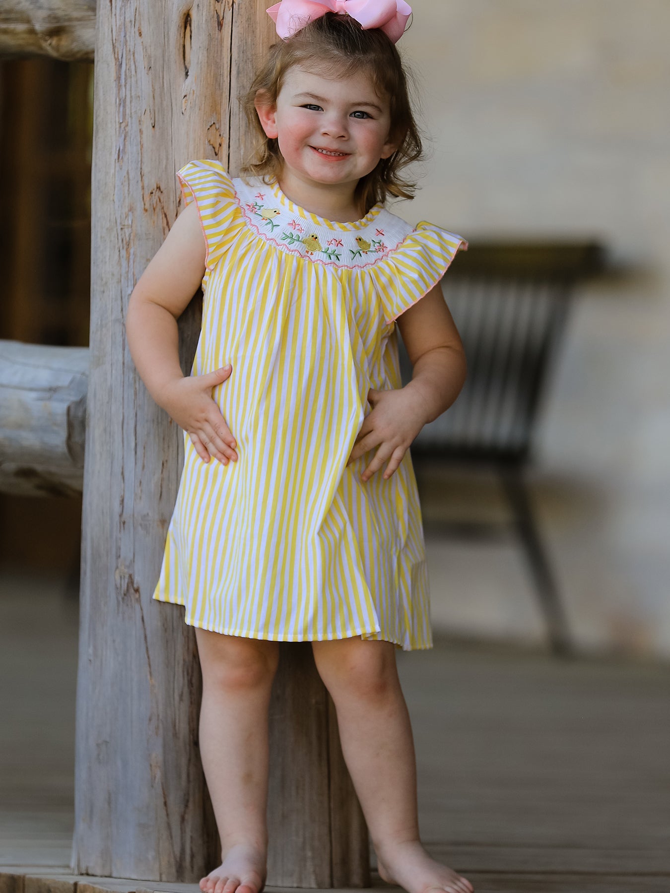 Spring/summer Chick Floral Embroidery Smocking Girls Dress