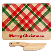 Kid's Chef-in-training Christmas Plaid Wooden Cutting Board With Handcrafted Wooden Knife | Made In The Usa 🇺🇸