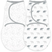 Amazing Baby - Premium Cotton Swaddle Wraps (set Of 2) - Tiny Elephants & Confetti, Sterling