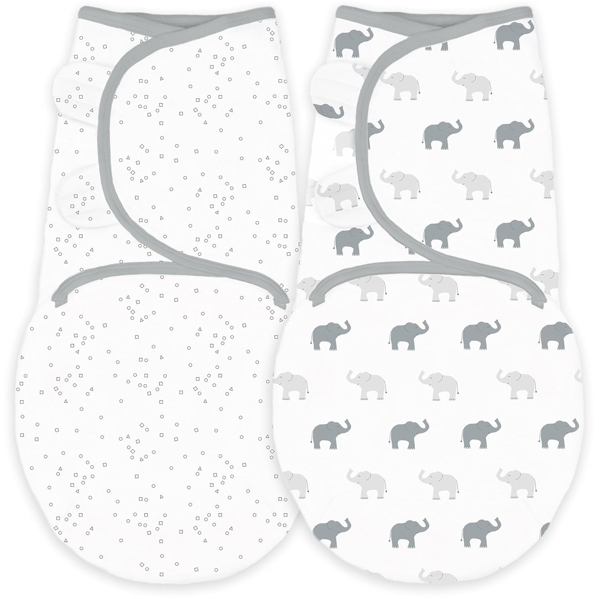 Amazing Baby - Premium Cotton Swaddle Wraps (set Of 2) - Tiny Elephants & Confetti, Sterling