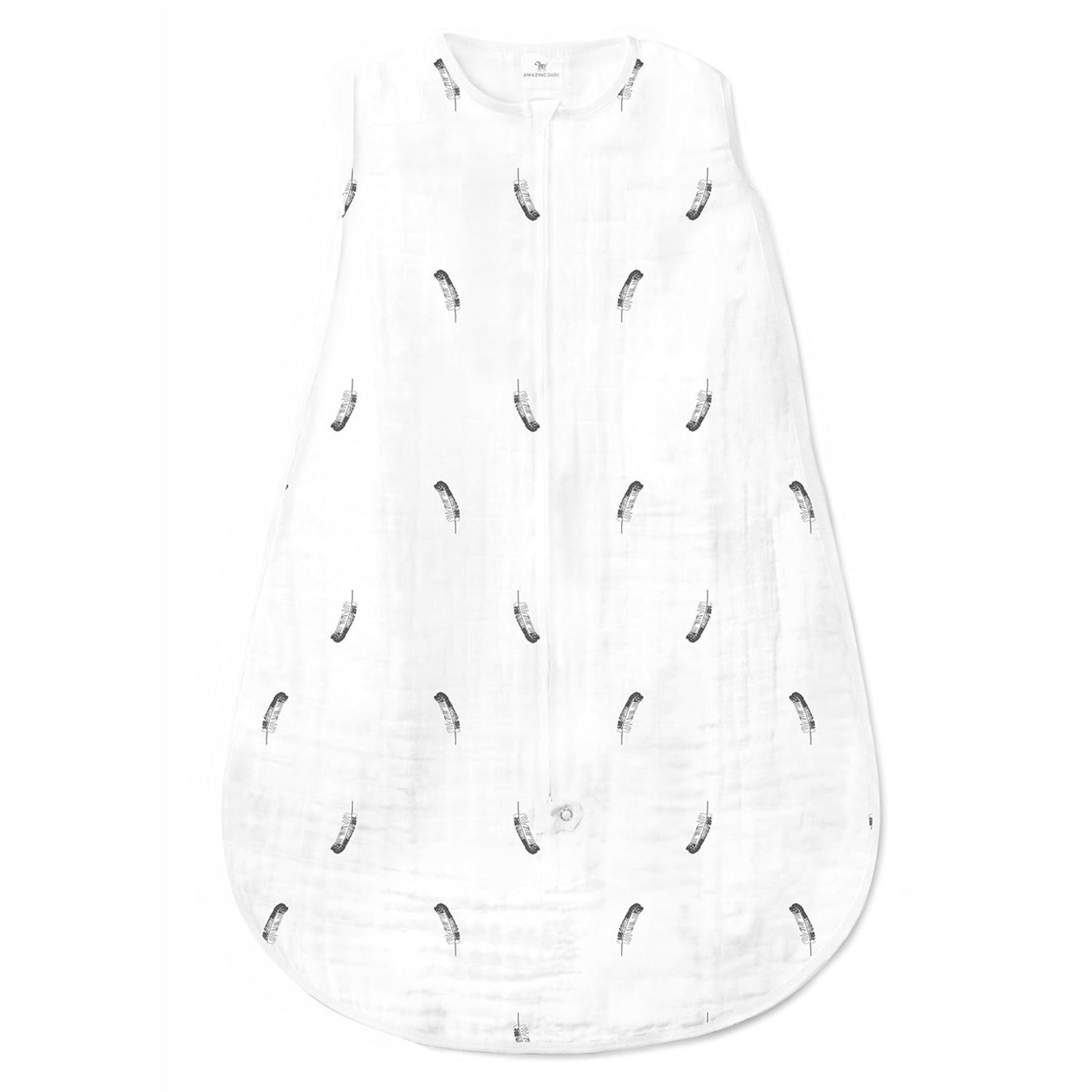 Amazing Baby - Muslin Non-weighted Zzzipme Sack - Little Feather, Soft Black
